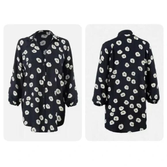 Cabi # 5705 "Go To Button Up" Navy/White Floral Print 3/4 Sleeve Blouse SZ XS - Picture 4 of 9
